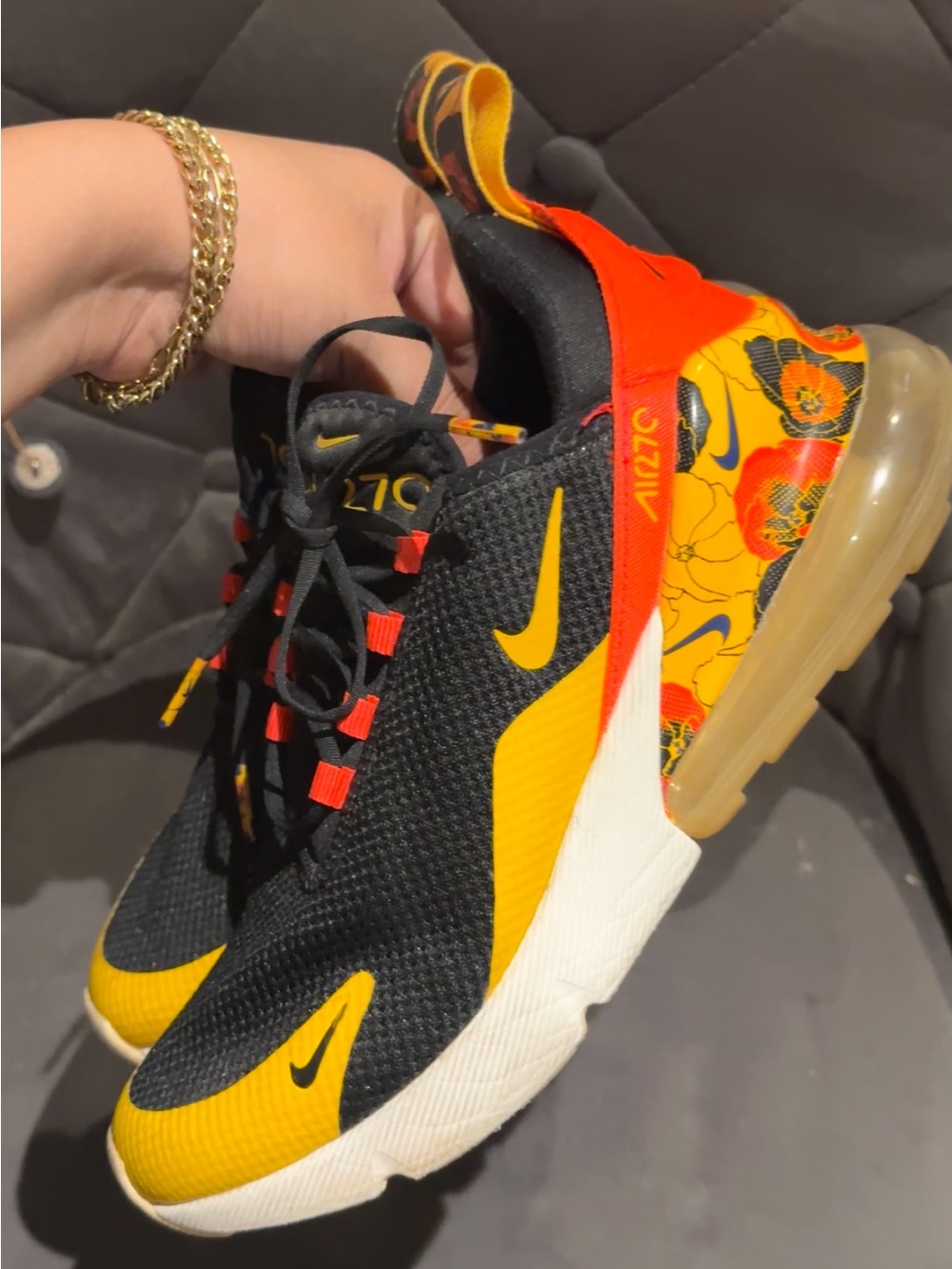 Nike Kids' Air Max 270 Black, Yellow & Red Floral Sneakers